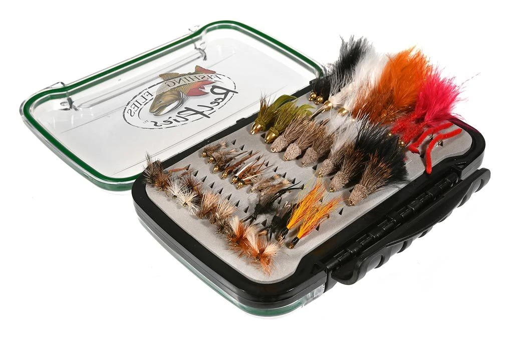 Seven chapters in one box — midges up top, streamers bringing up the rear